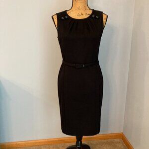 Talbots Dress 8P Black Sheath Stretch w/Belt Career/Cocktail